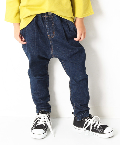 devirock（デビロック）の「デニムサルエルタックパンツ サルエルパンツ（デニムパンツ・キッズ・ネイビー/サックスブルー/ブルー系その他/ワンウォッシュ・110cm/100cm/120cm/130cm/140cm/150cm/160cm）」の4枚目の写真