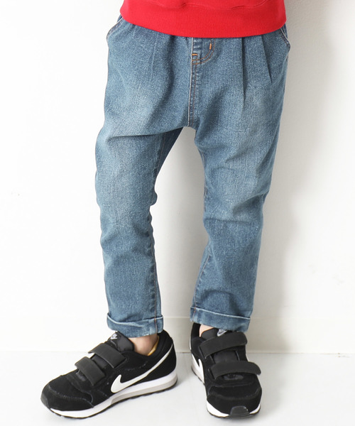 devirock（デビロック）の「デニムサルエルタックパンツ サルエルパンツ（デニムパンツ・キッズ・ネイビー/サックスブルー/ブルー系その他/ワンウォッシュ・110cm/100cm/120cm/130cm/140cm/150cm/160cm）」の5枚目の写真