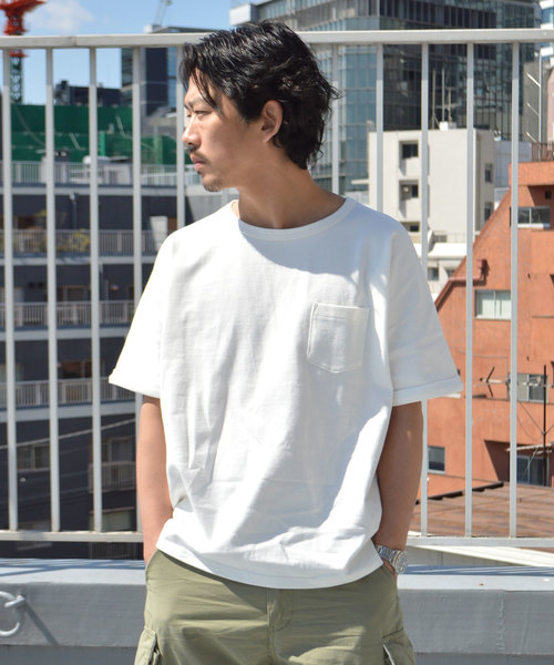 バスク天竺 クルーネック袖ロールアップBIGポケットTEE バスク天竺 クルーネック袖ロールアップBIGポケットTEE