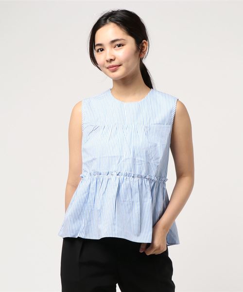 KOBE LETTUCE（コウベレタス）の「[トップスorチュニック]丈ティアードノースリーブブラウス（チュニック・レディース・ブラック/パープル/オフホワイト/カーキ/イエロー/ホワイト系その他/ブラック系その他/ベージュ系その他/グリーン系その他/ブルー系その他/パープル系その他/イエロー系その他/ベージュ系その他2/ブルー系その他2/ピンク系その他/ピンク系その他2・FREE）」の10枚目の写真