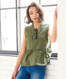 [トップスorチュニック]丈ティアードノースリーブブラウス