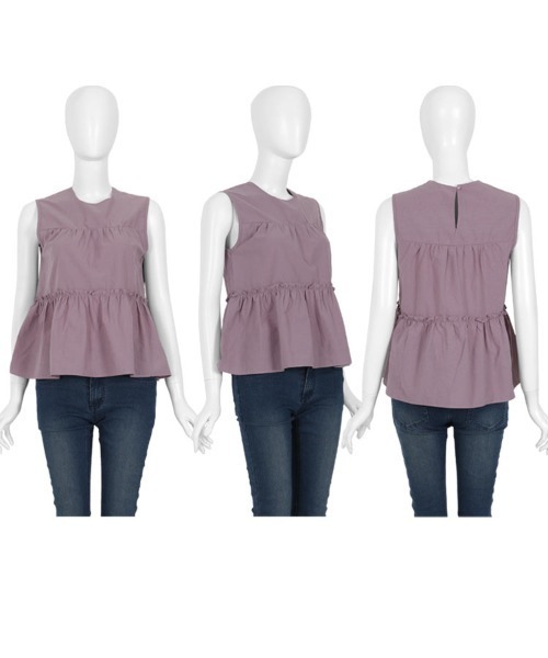 KOBE LETTUCE（コウベレタス）の「[トップスorチュニック]丈ティアードノースリーブブラウス（チュニック・レディース・ブラック/パープル/オフホワイト/カーキ/イエロー/ホワイト系その他/ブラック系その他/ベージュ系その他/グリーン系その他/ブルー系その他/パープル系その他/イエロー系その他/ベージュ系その他2/ブルー系その他2/ピンク系その他/ピンク系その他2・FREE）」の20枚目の写真