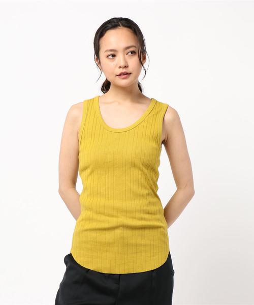 【新品】 SLOBE IENA イエロー リブタンクトップ セール】針抜きランダムリブタンクトップ◇（Tシャツ/カットソー