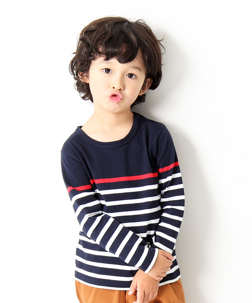 devirock（デビロック）の「パネルボーダー長袖Tシャツ（Tシャツ/カットソー・キッズ・ブルー系その他/ブルー系その他2/ブラック/ホワイト系その他/ホワイト系その他2/キャメル・100cm/110cm/120cm/130cm/140cm/150cm/160cm）」の4枚目の写真