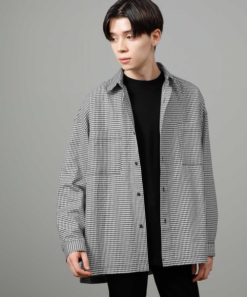 JUNRED（ジュンレッド）の「チェックＷパッチレギュラー（シャツ/ブラウス・メンズ・ブラック/ベージュ・S/M/L）」の2枚目の写真