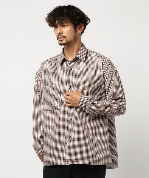 JUNRED（ジュンレッド）の「チェックＷパッチレギュラー（シャツ/ブラウス・メンズ・ブラック/ベージュ・S/M/L）」の5枚目の写真