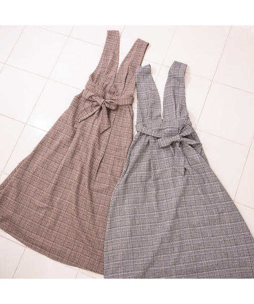 fifth（フィフス）の「チェックスカートコンビネゾン（つなぎ/オールインワン・レディース・ブラウン/グレー・SMALL/MEDIUM）」の4枚目の写真