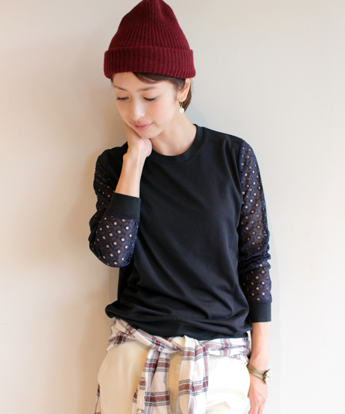 BEAUTY&YOUTH UNITED ARROWS（ビューティーアンドユースユナイテッドアローズ）の「BYSF ∵レーススリーブ裏毛8分袖プルオーバー　◆（Tシャツ/カットソー・レディース・グレー/ターコイズブルー/ネイビー・FREE）」の3枚目の写真