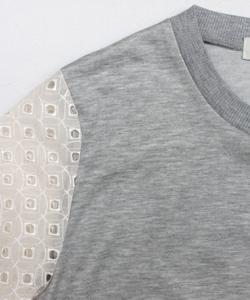 BEAUTY&YOUTH UNITED ARROWS（ビューティーアンドユースユナイテッドアローズ）の「BYSF ∵レーススリーブ裏毛8分袖プルオーバー　◆（Tシャツ/カットソー・レディース・グレー/ターコイズブルー/ネイビー・FREE）」の4枚目の写真