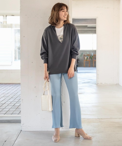 KOBE LETTUCE（コウベレタス）の「細リブカットソーワイドパンツ（その他パンツ・レディース・ライトブルー/ブラック/オフホワイト・FREE）」の8枚目の写真
