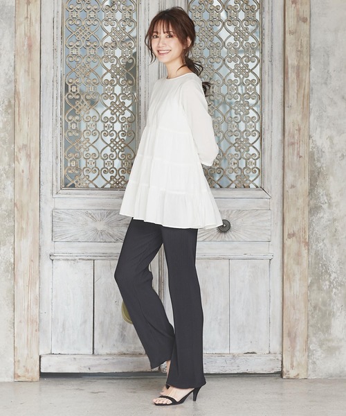 KOBE LETTUCE（コウベレタス）の「細リブカットソーワイドパンツ（その他パンツ・レディース・ライトブルー/ブラック/オフホワイト・FREE）」の6枚目の写真