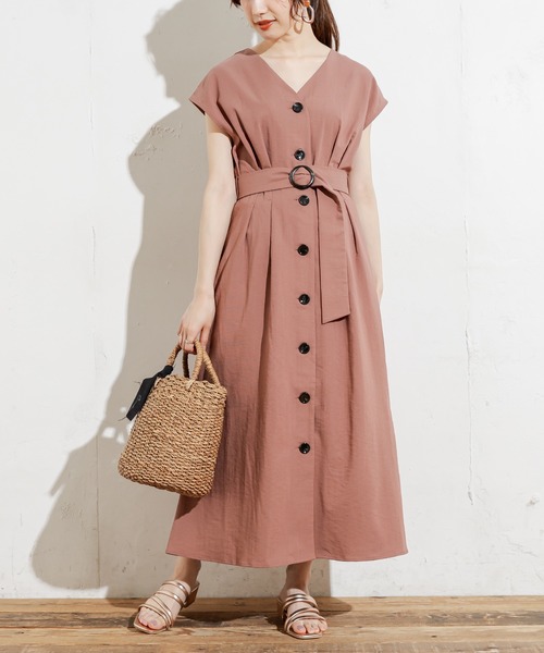 natural couture（ナチュラルクチュール）の「フロント釦ノースリーブワンピース Sサイズ（ワンピース・レディース・ブラック/ベージュ/グリーン/モカ/ストライプ/ブラック系その他/レンガ・SMALL）」の4枚目の写真