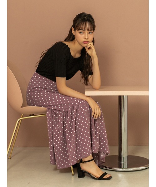 fifth calin（フィフスカラン）の「ドットデザイン裾ティアードスカート（スカート・レディース・ブラック/パープル・MEDIUM）」の2枚目の写真