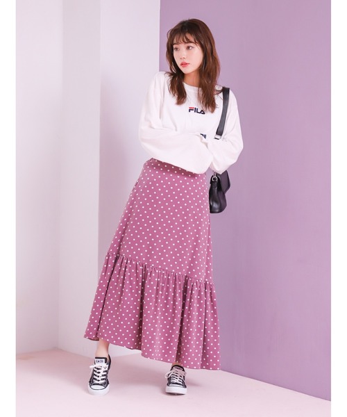 fifth calin（フィフスカラン）の「ドットデザイン裾ティアードスカート（スカート・レディース・ブラック/パープル・MEDIUM）」の19枚目の写真