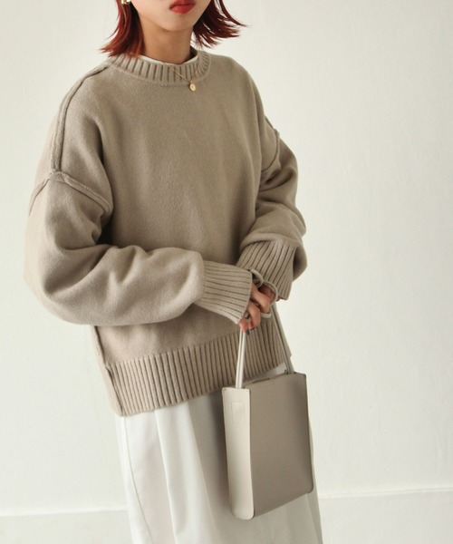 Chillfar（チルファー）の「シームオーバーサイズニット（ニット/セーター・レディース・ブラック/ベージュ/ブラウン/グレー/アイボリー/レンガ・MEDIUM/LARGE）」の5枚目の写真