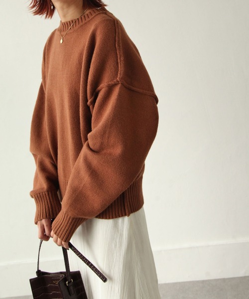 Chillfar（チルファー）の「シームオーバーサイズニット（ニット/セーター・レディース・ブラック/ベージュ/ブラウン/グレー/アイボリー/レンガ・MEDIUM/LARGE）」の6枚目の写真