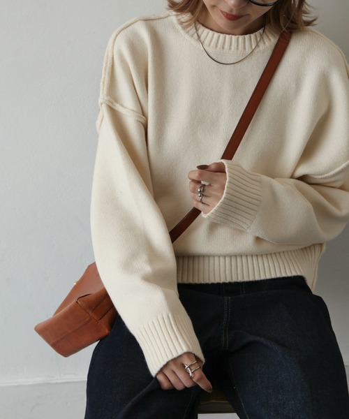 Chillfar（チルファー）の「シームオーバーサイズニット（ニット/セーター・レディース・ブラック/ベージュ/ブラウン/グレー/アイボリー/レンガ・MEDIUM/LARGE）」の2枚目の写真