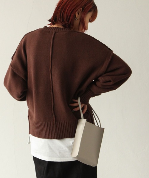 Chillfar（チルファー）の「シームオーバーサイズニット（ニット/セーター・レディース・ブラック/ベージュ/ブラウン/グレー/アイボリー/レンガ・MEDIUM/LARGE）」の21枚目の写真