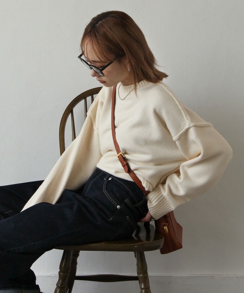 Chillfar（チルファー）の「シームオーバーサイズニット（ニット/セーター・レディース・ブラック/ベージュ/ブラウン/グレー/アイボリー/レンガ・MEDIUM/LARGE）」の22枚目の写真