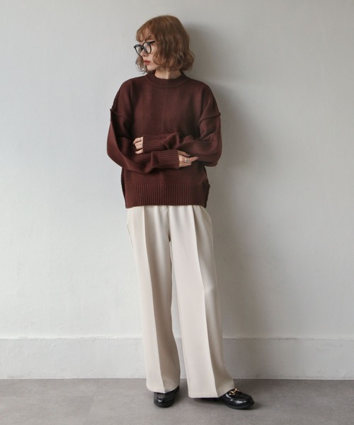 Chillfar（チルファー）の「シームオーバーサイズニット（ニット/セーター・レディース・ブラック/ベージュ/ブラウン/グレー/アイボリー/レンガ・MEDIUM/LARGE）」の19枚目の写真
