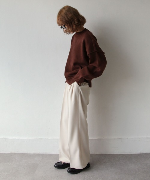 Chillfar（チルファー）の「シームオーバーサイズニット（ニット/セーター・レディース・ブラック/ベージュ/ブラウン/グレー/アイボリー/レンガ・MEDIUM/LARGE）」の20枚目の写真