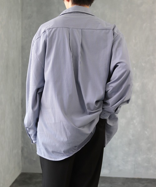 CREARE -LINO-（クレアーレリノ）の「オーバーサイズ ストライプ柄 長袖シャツ（シャツ/ブラウス・メンズ・ブラック/サックスブルー・FREE）」の14枚目の写真