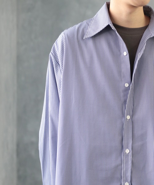 CREARE -LINO-（クレアーレリノ）の「オーバーサイズ ストライプ柄 長袖シャツ（シャツ/ブラウス・メンズ・ブラック/サックスブルー・FREE）」の18枚目の写真