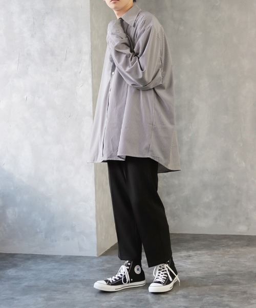 CREARE -LINO-（クレアーレリノ）の「オーバーサイズ ストライプ柄 長袖シャツ（シャツ/ブラウス・メンズ・ブラック/サックスブルー・FREE）」の5枚目の写真