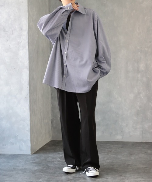 CREARE -LINO-（クレアーレリノ）の「オーバーサイズ ストライプ柄 長袖シャツ（シャツ/ブラウス・メンズ・ブラック/サックスブルー・FREE）」の15枚目の写真