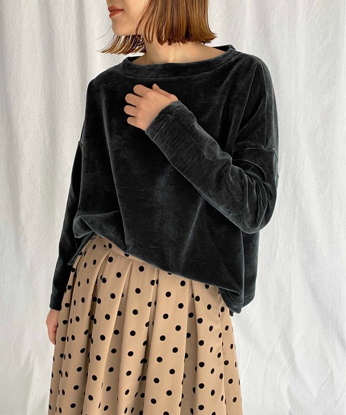 PICCIN（ピッチン）の「ベロアプルオーバー（Tシャツ/カットソー・レディース・ダークグリーン/ネイビー/モカ・M）」の2枚目の写真