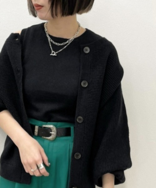 apres jour mignon(アプレジュールミニョン)の「ニットカーデアンサンブル【ZOZOTOWN限定アイテム】(ニット/セーター・レディース・グリーン/ブラック/アイボリー・X-LARGE/フリー)」の1枚目の写真