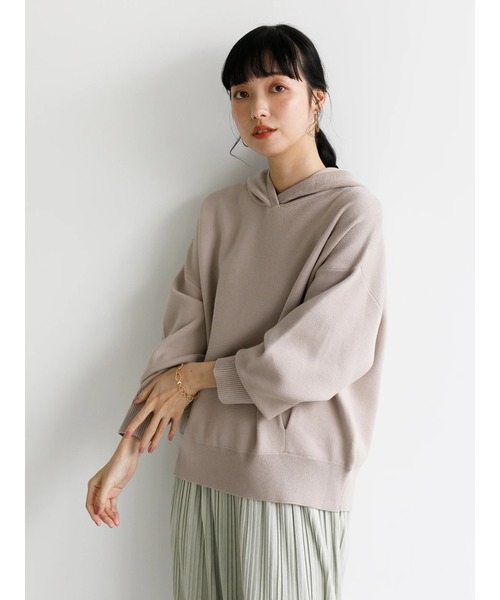 earth music&ecology（アースミュージックアンドエコロジー）の「スムースニットフーディ ＊（パーカー・レディース・ライトピンク/グレイッシュベージュ/ライトグリーン/アイボリー/ライトブラウン/ライトパープル・FREE）」の8枚目の写真