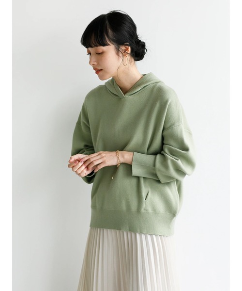 earth music&ecology（アースミュージックアンドエコロジー）の「スムースニットフーディ ＊（パーカー・レディース・ライトピンク/グレイッシュベージュ/ライトグリーン/アイボリー/ライトブラウン/ライトパープル・FREE）」の19枚目の写真