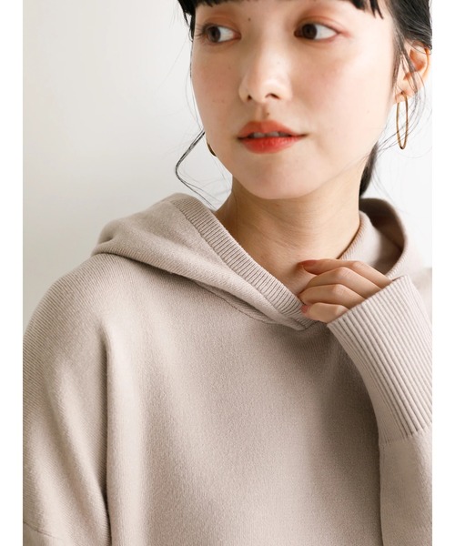 earth music&ecology（アースミュージックアンドエコロジー）の「スムースニットフーディ ＊（パーカー・レディース・ライトピンク/グレイッシュベージュ/ライトグリーン/アイボリー/ライトブラウン/ライトパープル・FREE）」の13枚目の写真