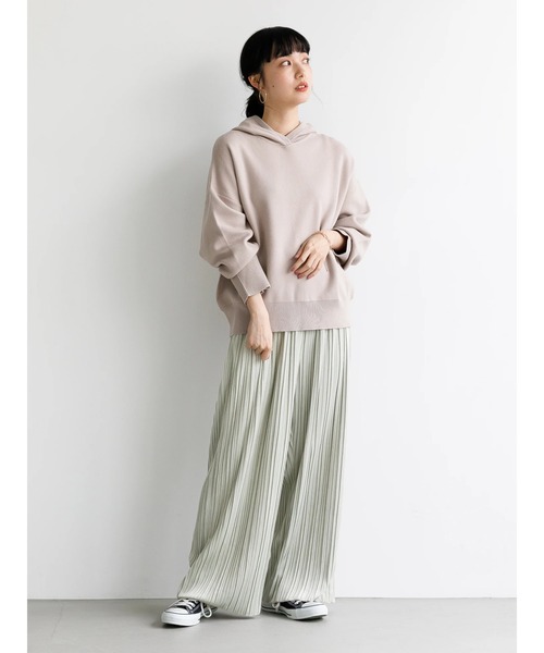 earth music&ecology（アースミュージックアンドエコロジー）の「スムースニットフーディ ＊（パーカー・レディース・ライトピンク/グレイッシュベージュ/ライトグリーン/アイボリー/ライトブラウン/ライトパープル・FREE）」の16枚目の写真