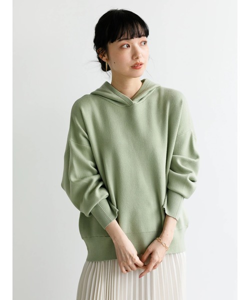 earth music&ecology（アースミュージックアンドエコロジー）の「スムースニットフーディ ＊（パーカー・レディース・ライトピンク/グレイッシュベージュ/ライトグリーン/アイボリー/ライトブラウン/ライトパープル・FREE）」の20枚目の写真