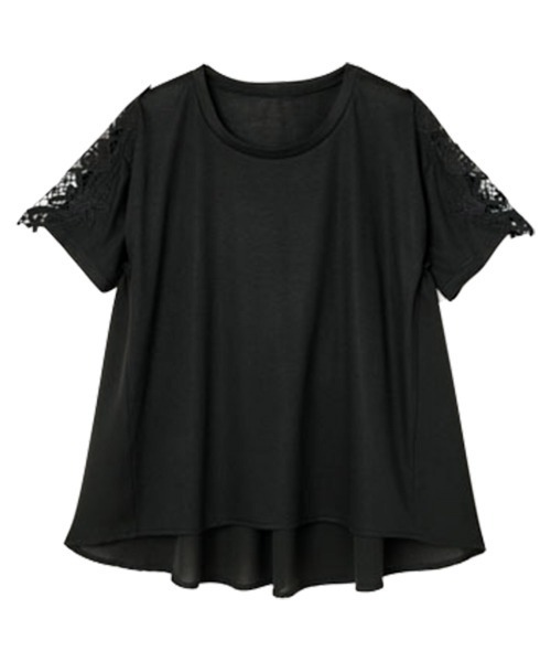 RANAN（ラナン）の「袖レース異素材フレアープルオーバー（Tシャツ/カットソー・レディース・ベージュ/ブラック/カーキ/ライトグレー・M/L/LL）」の5枚目の写真