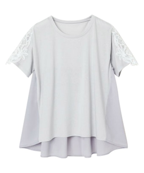 RANAN（ラナン）の「袖レース異素材フレアープルオーバー（Tシャツ/カットソー・レディース・ベージュ/ブラック/カーキ/ライトグレー・M/L/LL）」の6枚目の写真