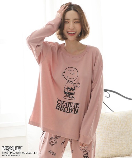【新品】PEANUTS/アムール　スヌーピー　秋冬厚手裏起毛パジャマ（L)ピンク 楽天市場】SNOOPY フランネルルームウェア上下セットアップ