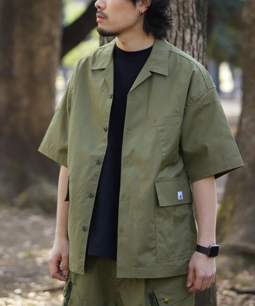 FREAK'S STORE（フリークスストア）の「WEB限定 CAPTAIN STAG×FREAK'S STORE/キャプテンスタッグ 別注 ファイヤープルーフ サイドポケット ギアシャツ/難燃/リップストップ（シャツ/ブラウス・メンズ・ブラック/ブラウン/グレイッシュベージュ/オリーブ・SMALL/MEDIUM/LARGE）」の4枚目の写真