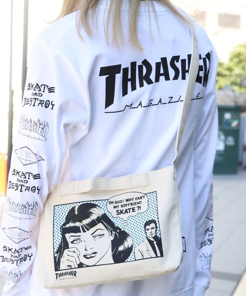 THRASHER（スラッシャー）の「THRASHER/スラッシャー Tote Shoulder S ショルダーバッグ キャンバスコットン ゴンズ（ショルダーバッグ・メンズ・ホワイト/ホワイト×レッド/ホワイト×ブラック/ホワイト×ブルー・ONE SIZE）」の10枚目の写真
