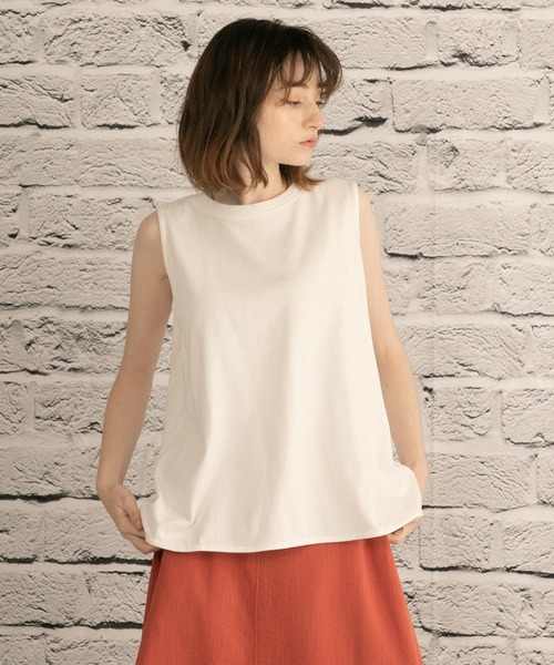OWLSPALE（オールズペール）の「21s天竺ノースリーブ（タンクトップ・レディース・ホワイト/ブラック/ベージュ・FREE）」の2枚目の写真