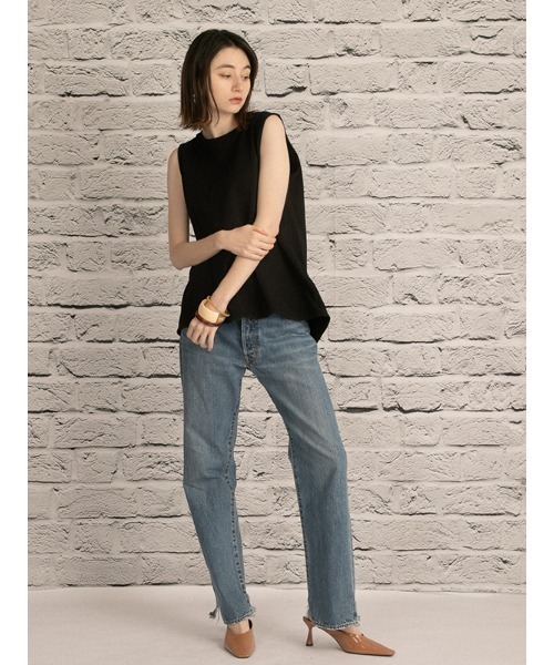 OWLSPALE（オールズペール）の「21s天竺ノースリーブ（タンクトップ・レディース・ホワイト/ブラック/ベージュ・FREE）」の6枚目の写真