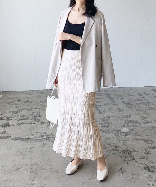 LIAN（リアン）の「透かし編みロングスカート（スカート・レディース・オフホワイト/ブルー/ブラック/イエロー/ベージュ・FREE）」の13枚目の写真