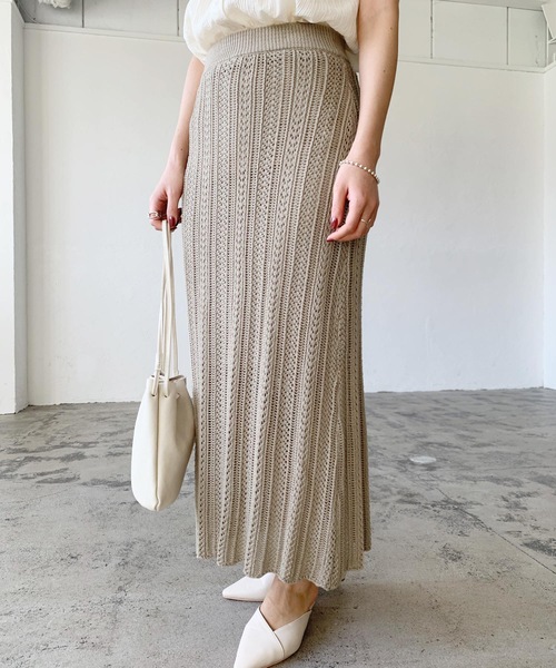 LIAN（リアン）の「透かし編みロングスカート（スカート・レディース・オフホワイト/ブルー/ブラック/イエロー/ベージュ・FREE）」の17枚目の写真