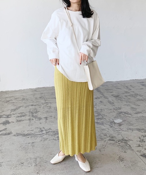 LIAN（リアン）の「透かし編みロングスカート（スカート・レディース・オフホワイト/ブルー/ブラック/イエロー/ベージュ・FREE）」の8枚目の写真