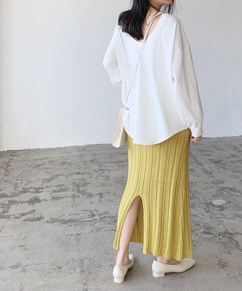 LIAN（リアン）の「透かし編みロングスカート（スカート・レディース・オフホワイト/ブルー/ブラック/イエロー/ベージュ・FREE）」の15枚目の写真