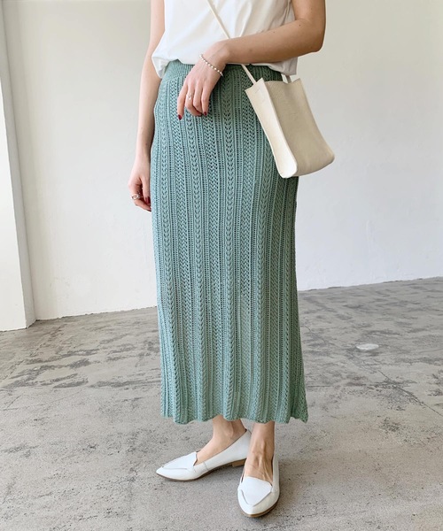 LIAN（リアン）の「透かし編みロングスカート（スカート・レディース・オフホワイト/ブルー/ブラック/イエロー/ベージュ・FREE）」の18枚目の写真