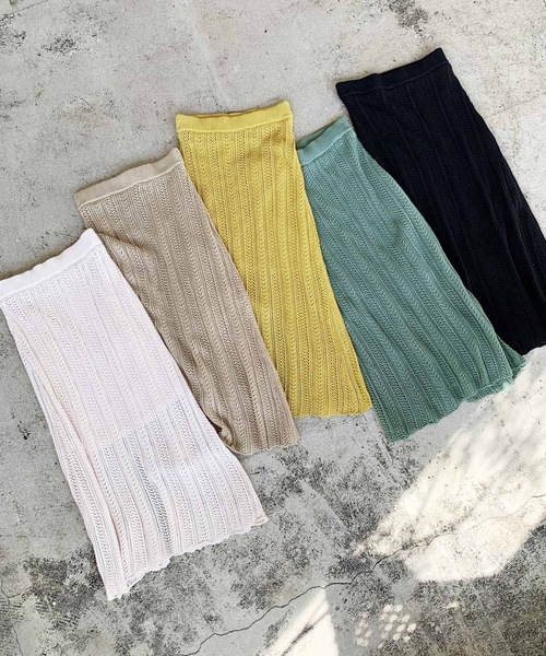 LIAN（リアン）の「透かし編みロングスカート（スカート・レディース・オフホワイト/ブルー/ブラック/イエロー/ベージュ・FREE）」の9枚目の写真