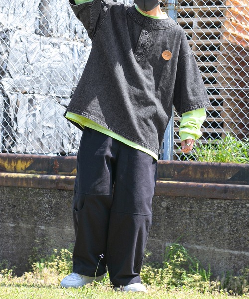 Perushu（ペルーシュ）の「レザーワッペンデニムベースボールシャツ（シャツ/ブラウス・メンズ・ブラック/サックスブルー・MEDIUM/LARGE）」の12枚目の写真